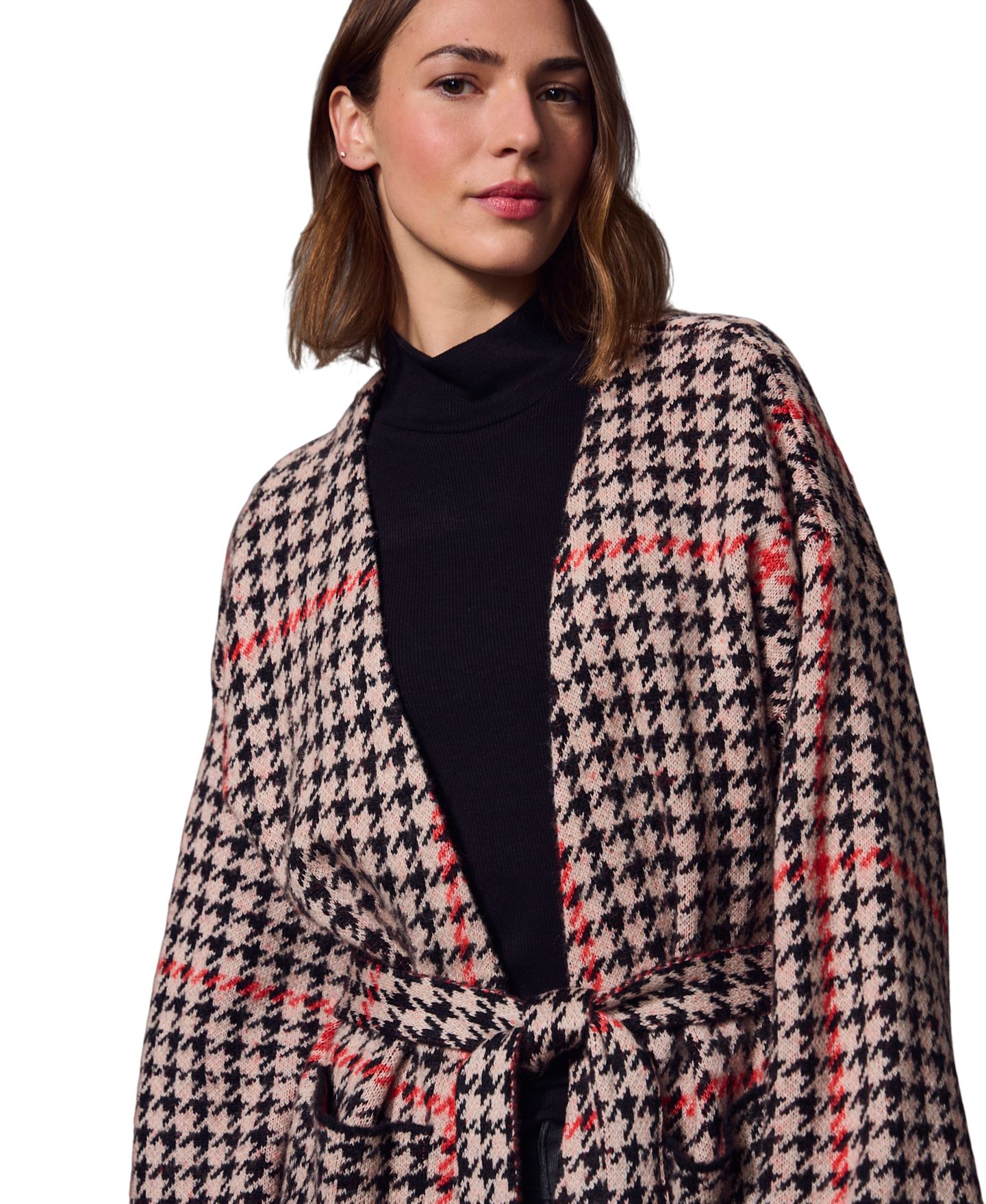 Женские куртки Sanctuary Houndstooth Plaid Jacquard Coatigan, цвет: Красная гусиная лапка — фото 4