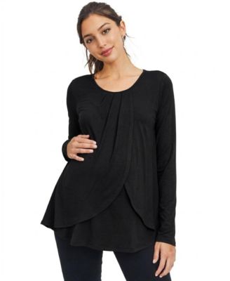 Women's Layered-Access Long-Sleeve Rayon Jersey Nursing Top