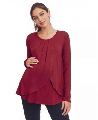 Women's Layered-Access Long-Sleeve Rayon Jersey Nursing Top