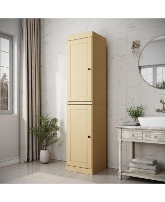  Solid Wood Tall Freestanding Modular Bathroom Linen Storage Cabinet, Raised Panel Doors, Adjustable Shelves