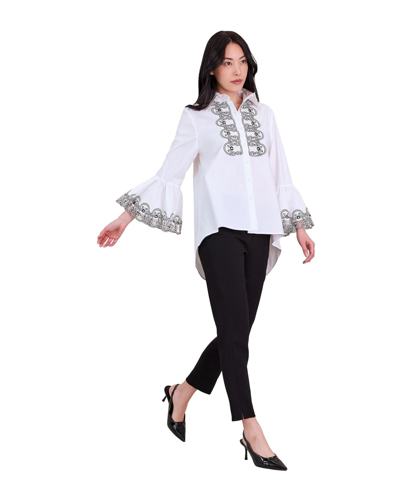 Женская рубашка Anne Fontaine Doja Bell-Sleeve High-Low, цвет: Белый — фото 2