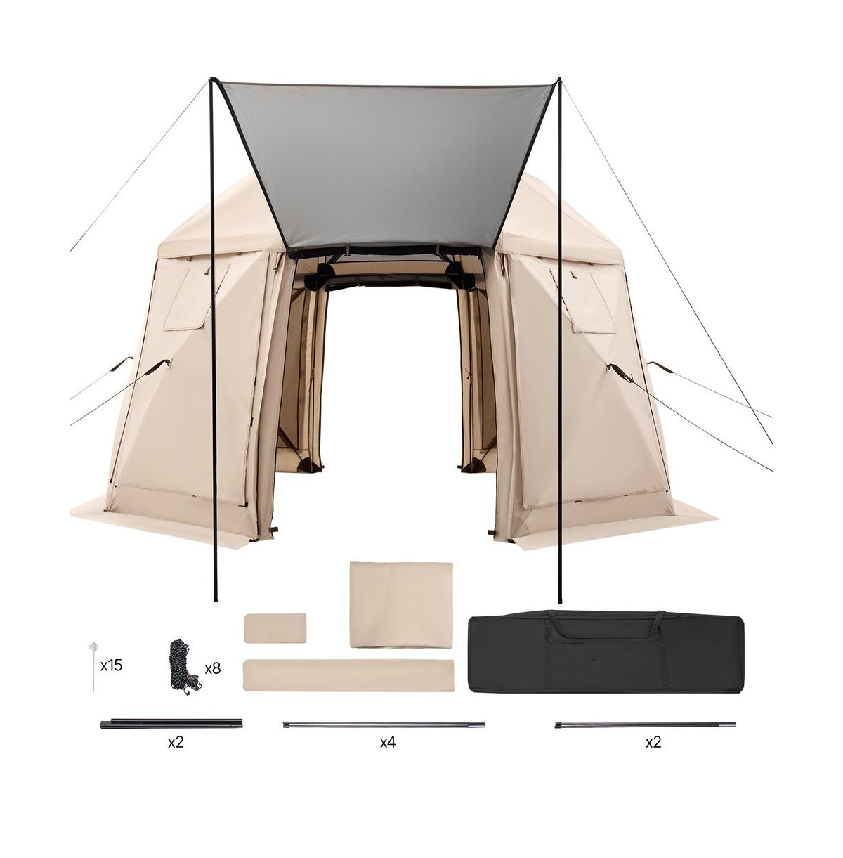 Sugift 12 x 12 Ft Pop-Up Screen Tent Canopy with Removable Top, 13-Sided Spherical Camping Canopy - Beige