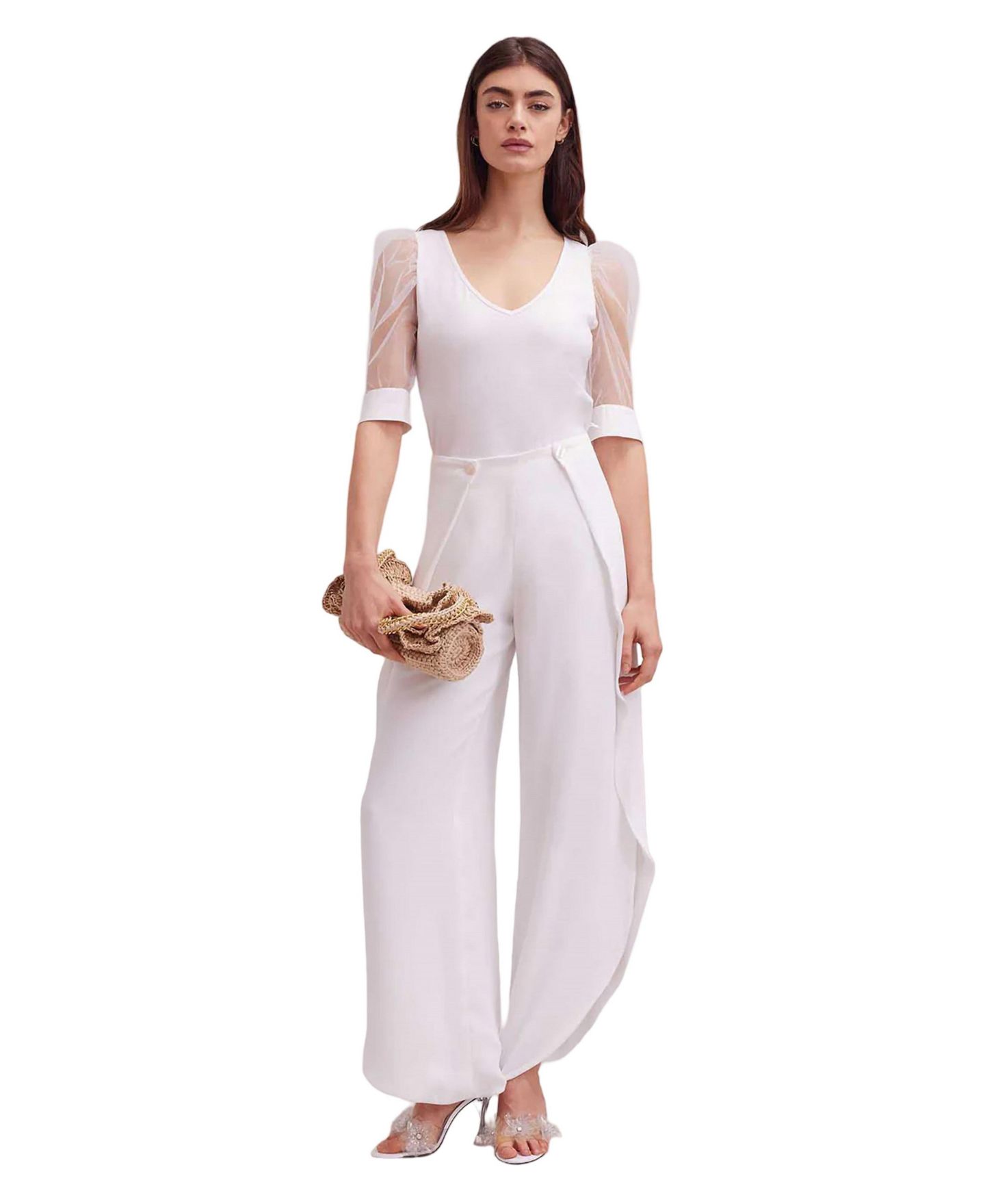 Женская футболка Anne Fontaine Aerial V-Neck Sheer Mesh Sleeves, цвет: Белый — фото 3