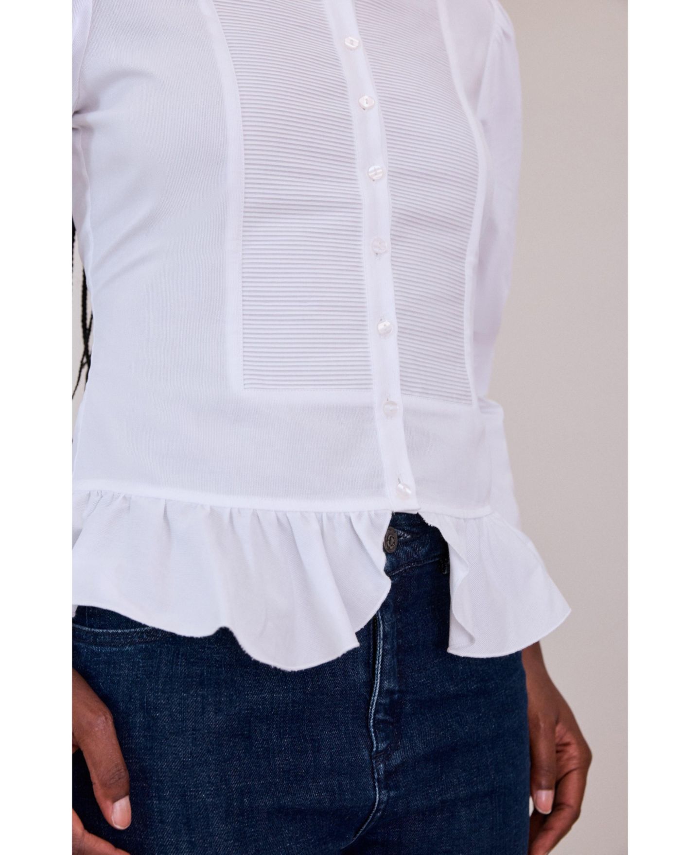 Женская рубашка Anne Fontaine Eternity Long-Sleeve Pleated-Front Peplum, цвет: Белый — фото 8