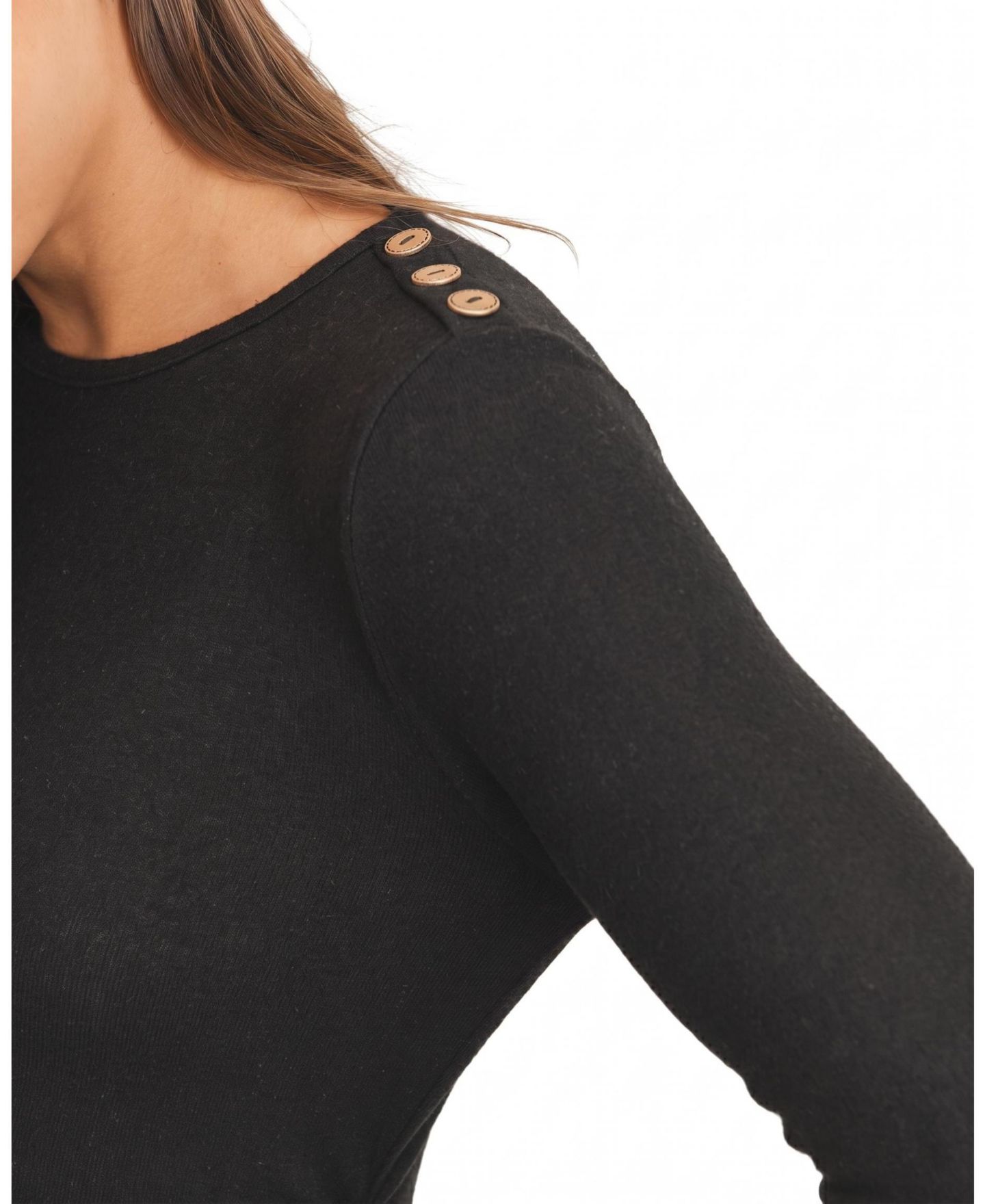 Женский топ Hello Miz Maternity Brushed Hacci Long-Sleeve Shoulder-Button, цвет: Чёрный — фото 6
