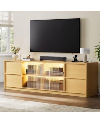67 Inch TV Stand Media Console for TVs up to 70", App Controlled LED Light, Charging Station, 4 Drawers and Sliding Glass Door
