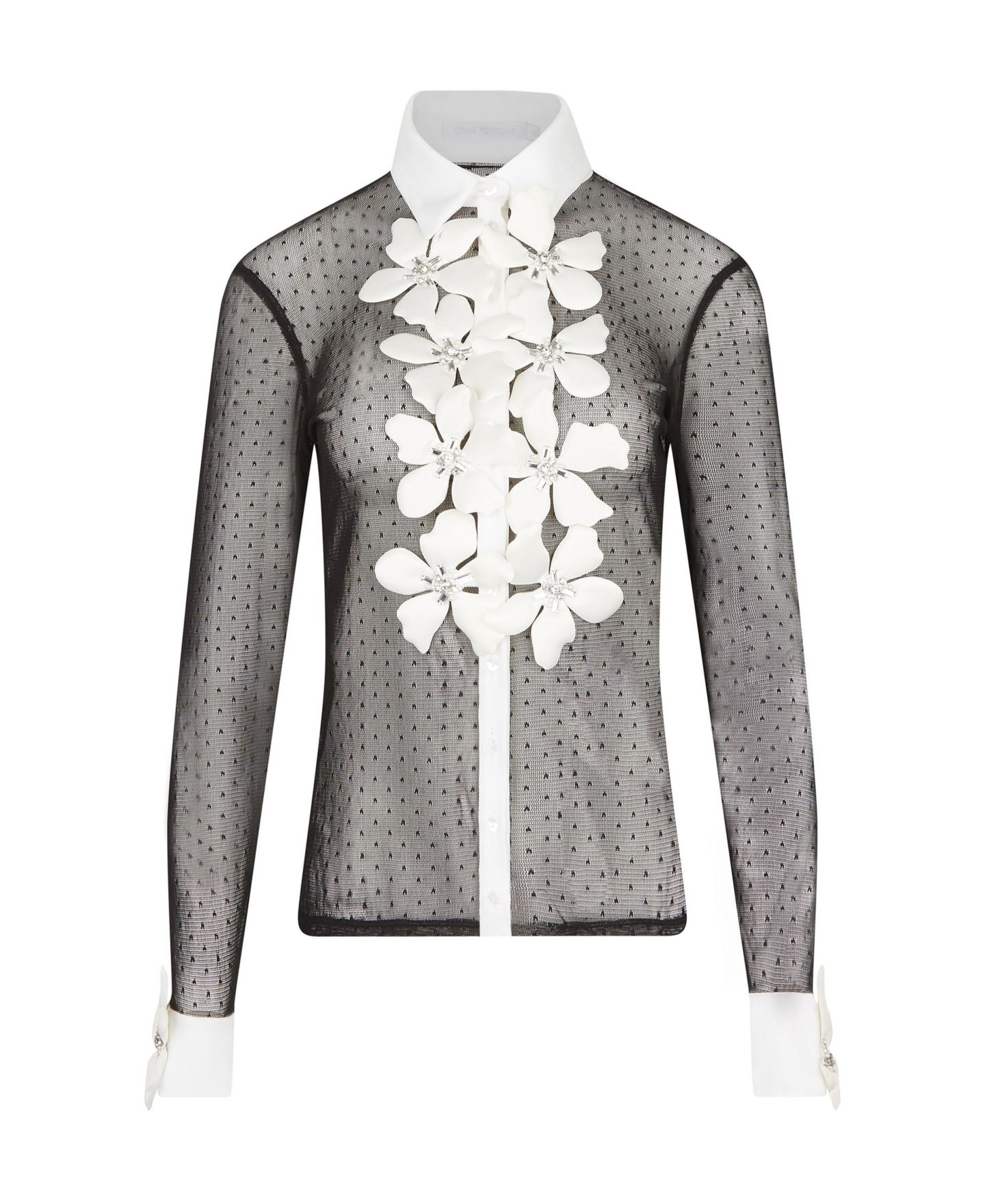 Женская блузка Anne Fontaine Terra Sheer Long-Sleeve Floral-Applique, цвет: Чёрный — фото 3