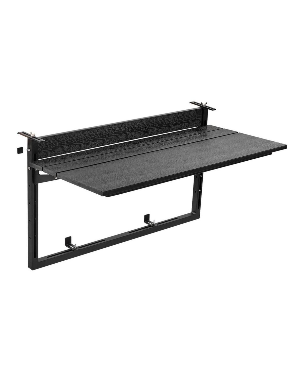 Sugift 31.3in x 15in Folding Balcony Hanging Table 60 lbs 0-3.5in Rails 5-Level Adjustable Composite Table - Black