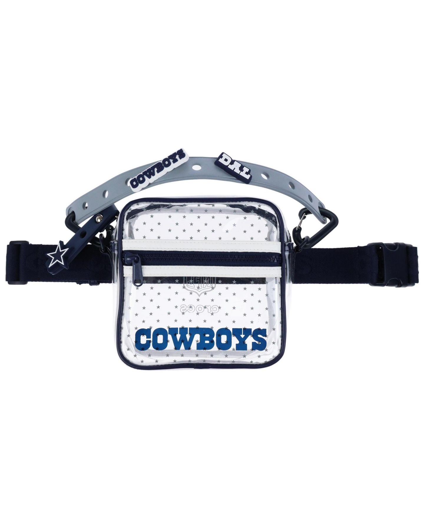 Мужская сумка Crocs Dallas Cowboys Clear Stadium-Approved Jibbitz-Compatible Crossbody, цвет: Тёмно-синий / Серый — фото 1