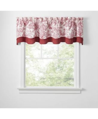100% Cotton Victoria Park Toile Bradford Shaped Window Valance With Print over Solid 70" x 15"