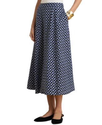 Women's Foulard-Print Linen A-Line Midi Skirt