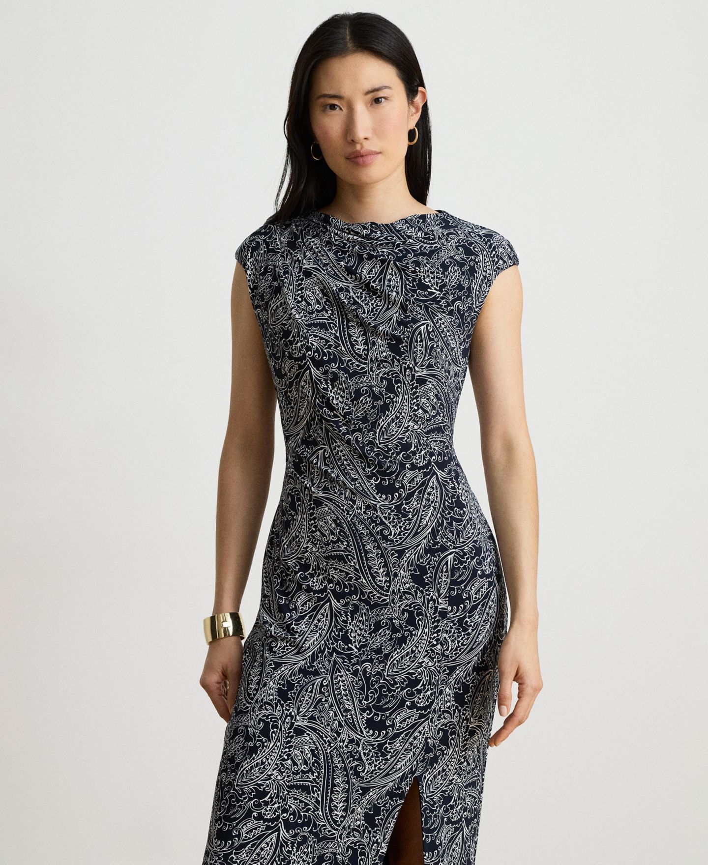 Женское платье Lauren Ralph Lauren Paisley Stretch Jersey Cap-Sleeve, цвет: Тёмно-синий / Кремовый разноцветный — фото 3