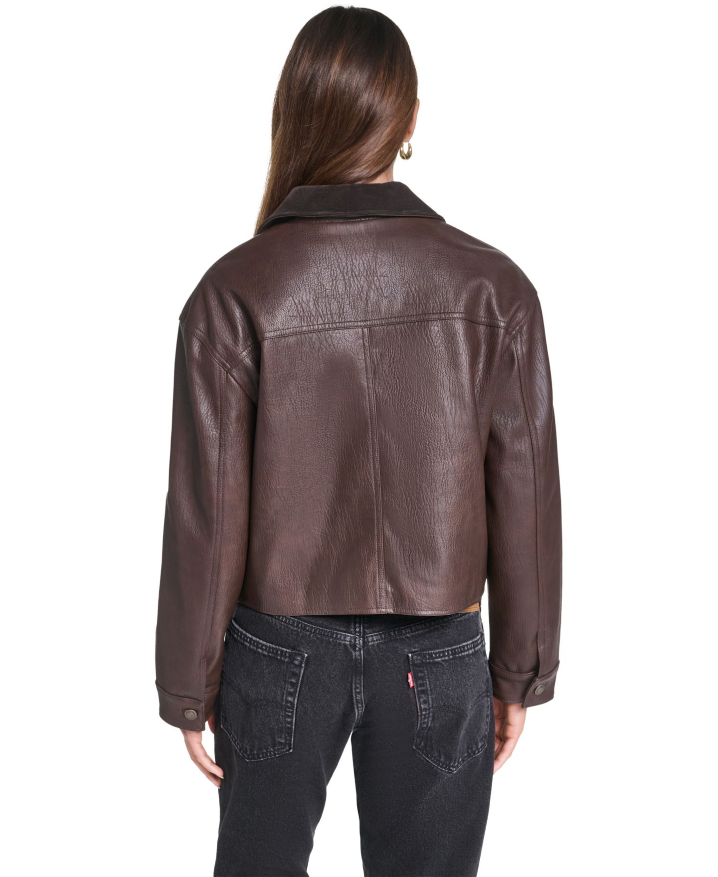 Женская куртка Levi's Cropped Workwear-Inspired Faux Leather, цвет: Тёмный коричневый — фото 5