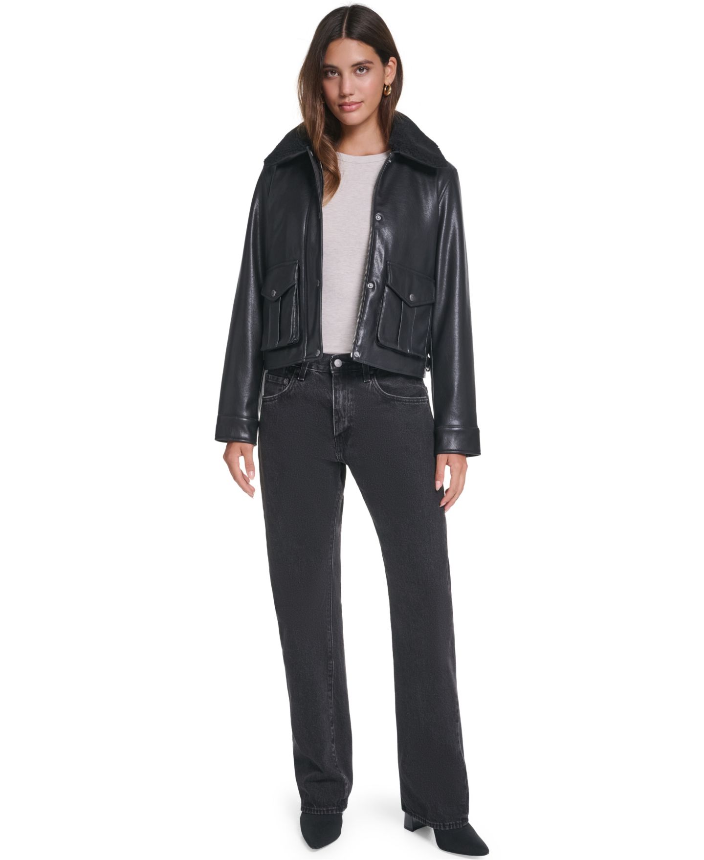Женская куртка Levi's Detachable Sherpa Collar Faux Leather, цвет: Чёрный — фото 2