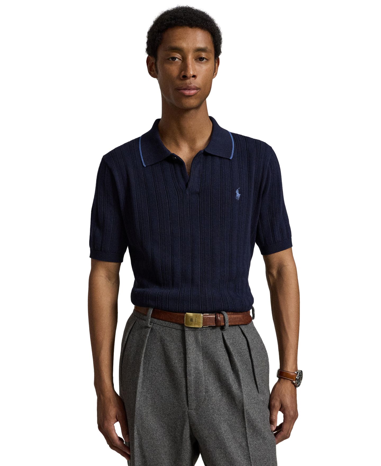 Мужское поло Polo Ralph Lauren Textured Cotton Polo Shirt, цвет: Кремовый — фото 6