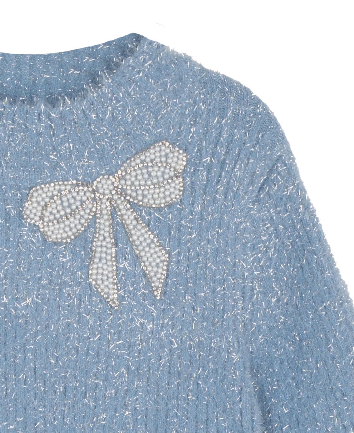 Платье Rare Editions Metallic Rib Knit A-Line with Rhinestone Bow Detail для девочек, цвет: Синий — фото 6