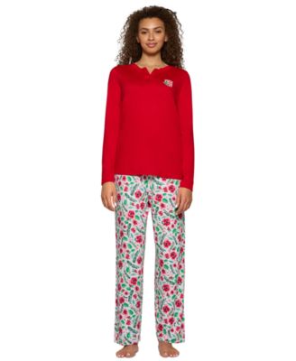 Women's Timeless Notched V-Neckline Long-Sleeve Jersey Knit Top and Pants, 2-Piece Set
