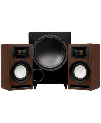 Ri71 120W Powered Bookshelf Speakers, DB10 Powered Subwoofer, and Premium Subwoofer Cable