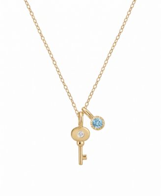 Aquamarine Key Charm Pendant (1/20 ct. t.w.) Diamond Accent in 14k Gold