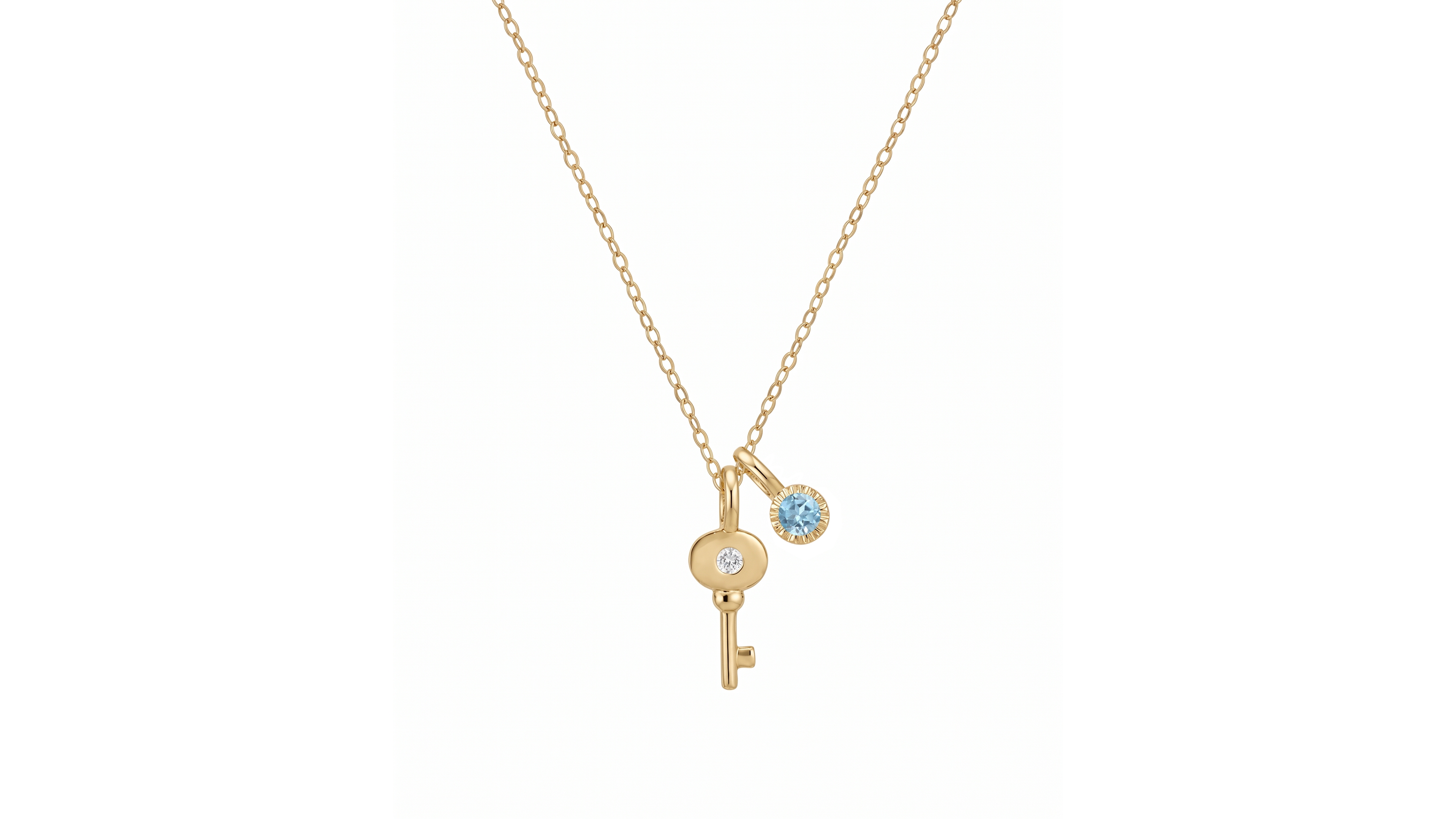 Macy's Aquamarine Key Charm Pendant (1/20 ct. t.w.) Diamond Accent in 14k Gold
