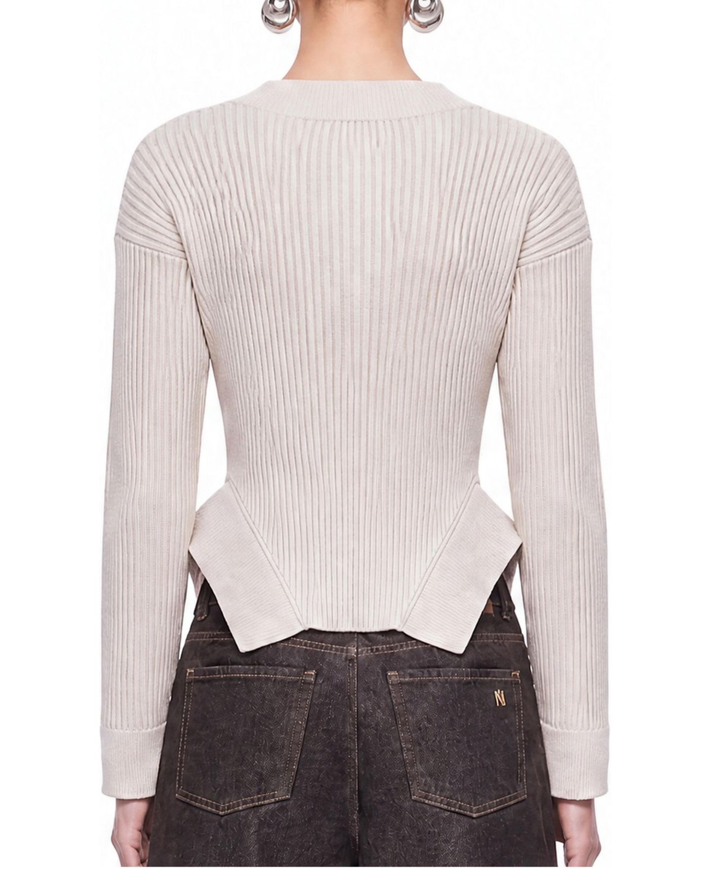 Женский топ NOCTURNE Ribbed-Knit V-Neck Peplum, цвет: Бежевый — фото 5