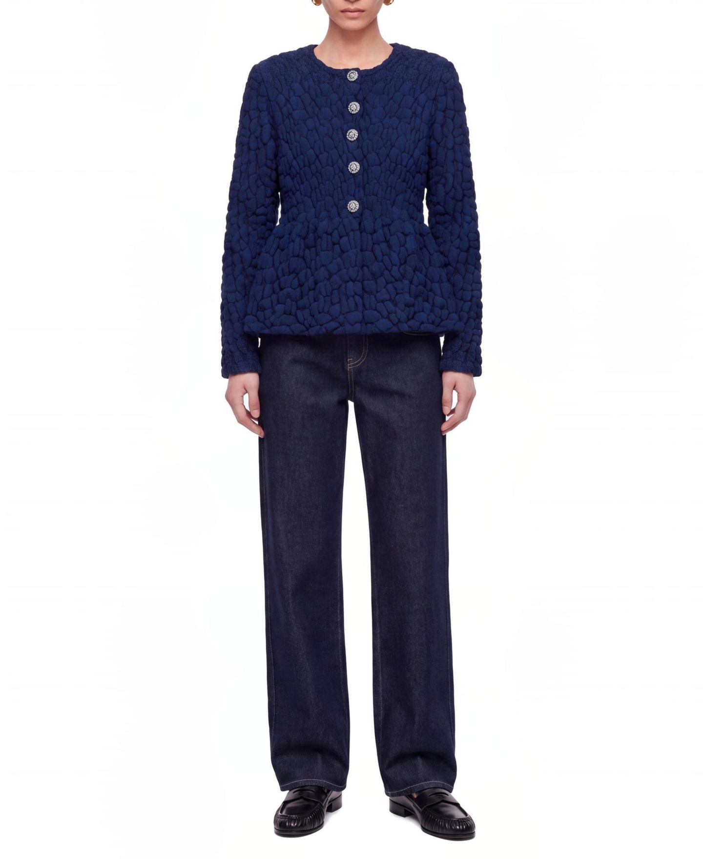 Женский кардиган NOCTURNE Textured Peplum Long-Sleeve, цвет: Тёмно-синий — фото 2