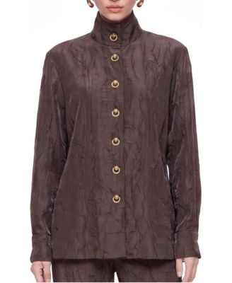 Women's Stand Collar Crinkle Effect Shirt