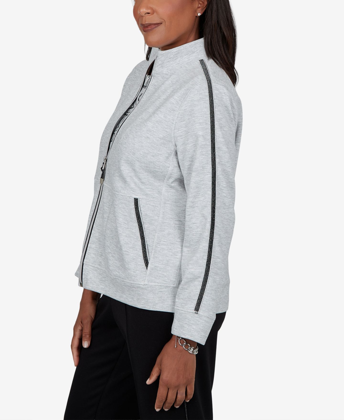 Женская куртка Alfred Dunner Petite Fleece Stand-Collar, цвет: Granite — фото 3