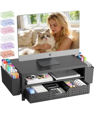 Monitor Stand Riser With Drawer Pen Holders Desk Organizer For Home Office Workspace
