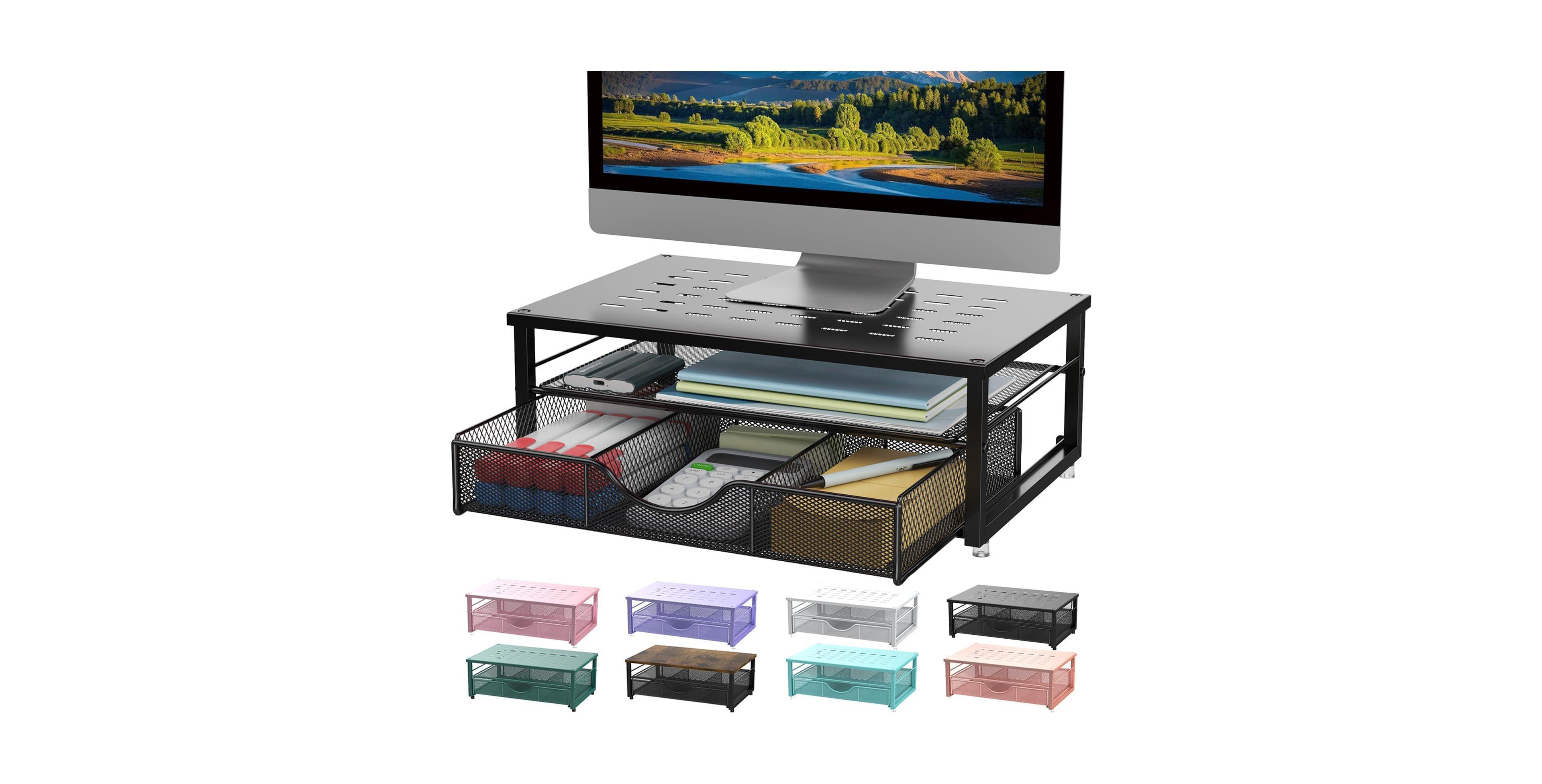 Four Candies Monitor Stand Riser With Sliding Drawer Steel Desk Organizer