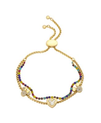 Women's Multi-Stone Gold-Tone Mickey Mouse Double-Layer Adjustable Bracelet