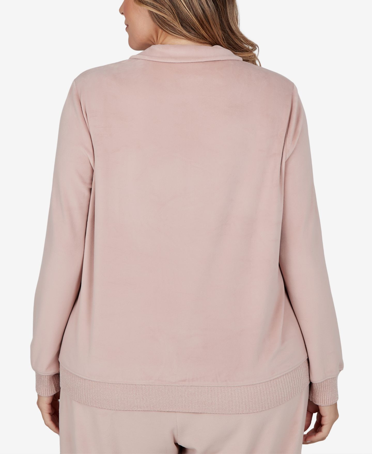 Женский топ Alfred Dunner Plus Size Quarter-Zip Stand-Collar Long-Sleeve, цвет: Розовый — фото 5