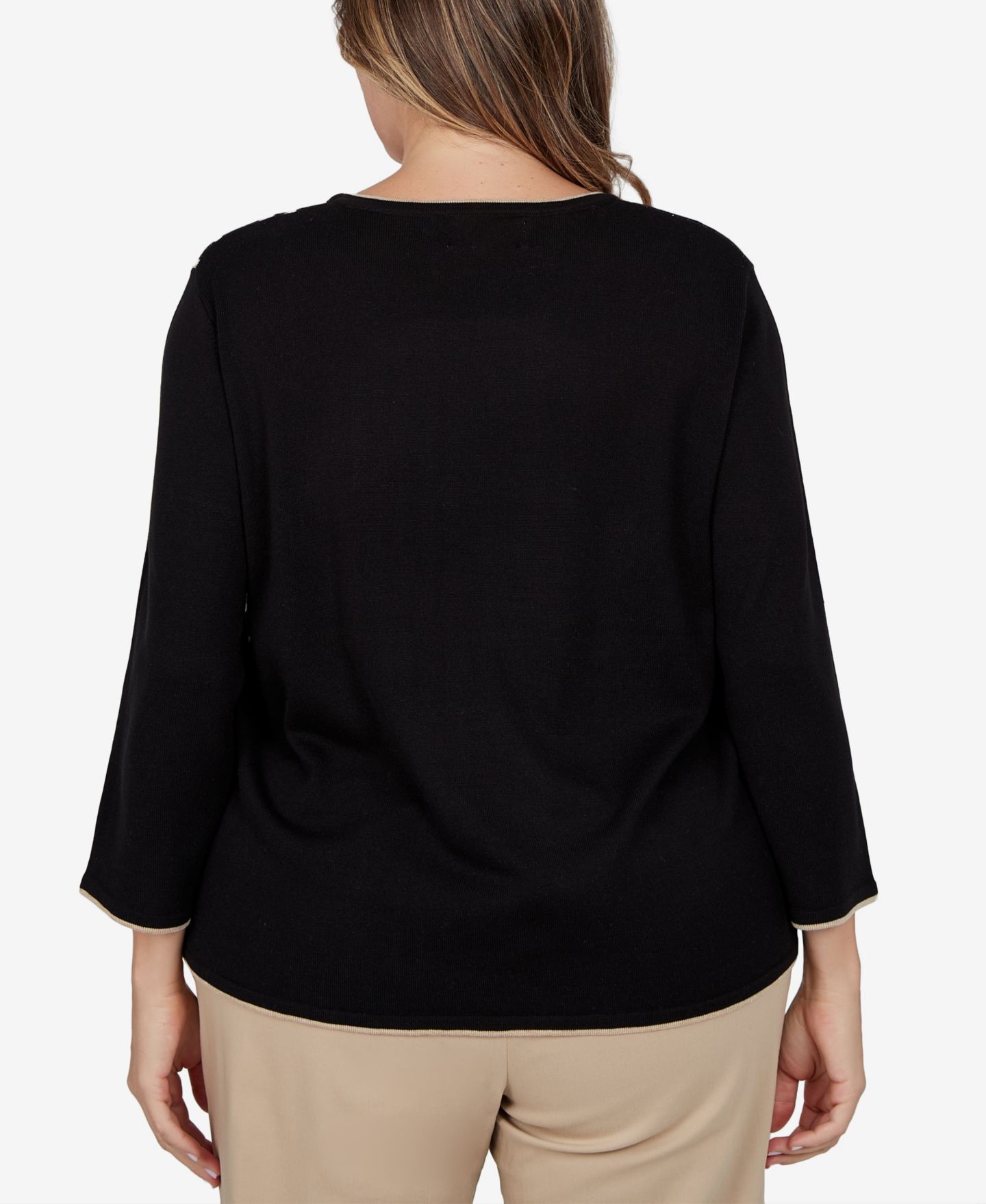 Женский свитер Alfred Dunner Plus Size Crewneck 3/4-Sleeve Pullover, цвет: Чёрный — фото 5