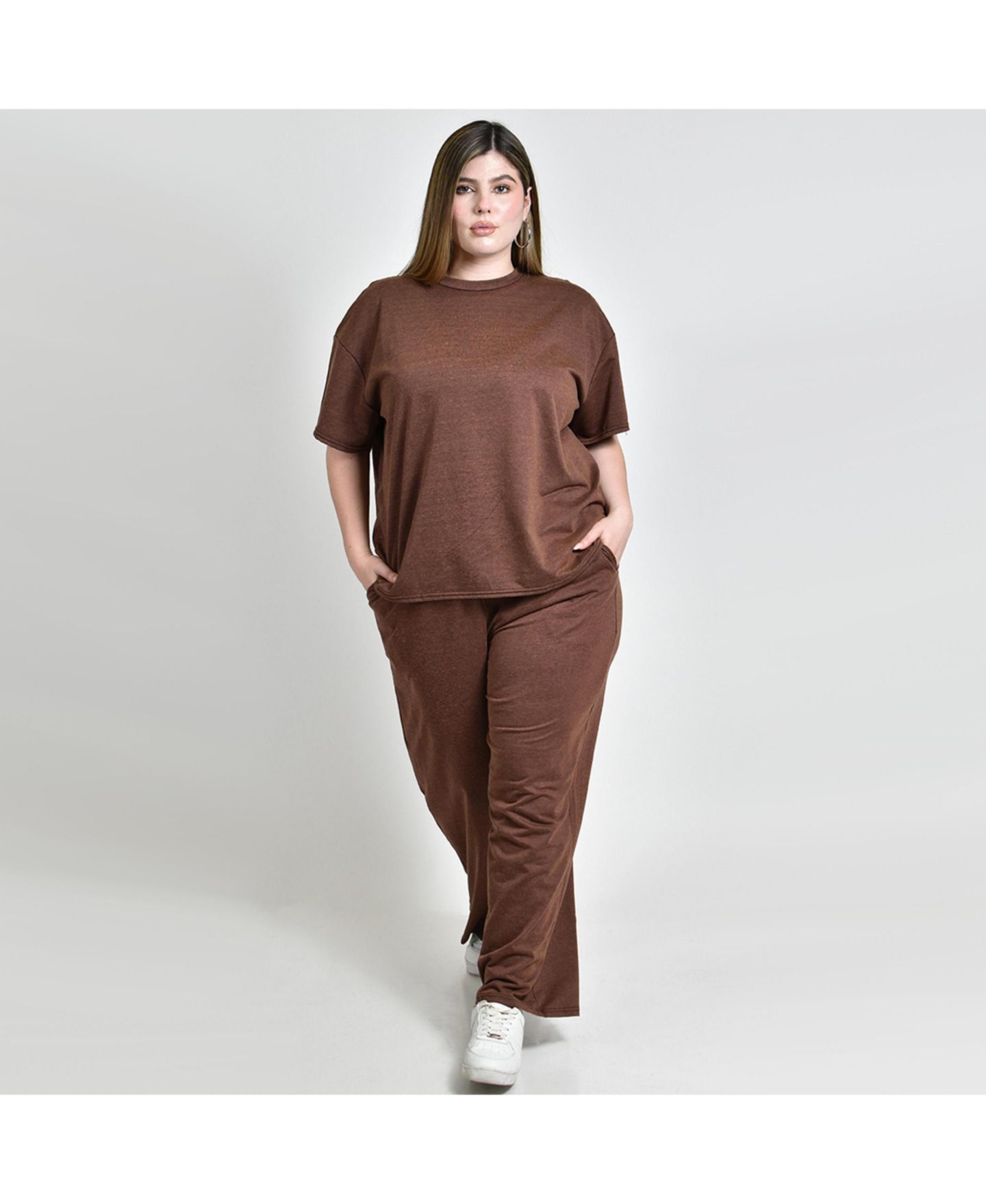 Женский комплект Roman Fashion Plus Size Casual Wide-Leg Blouse and Pants, 2-Piece Set, цвет: Коричневый — фото 4