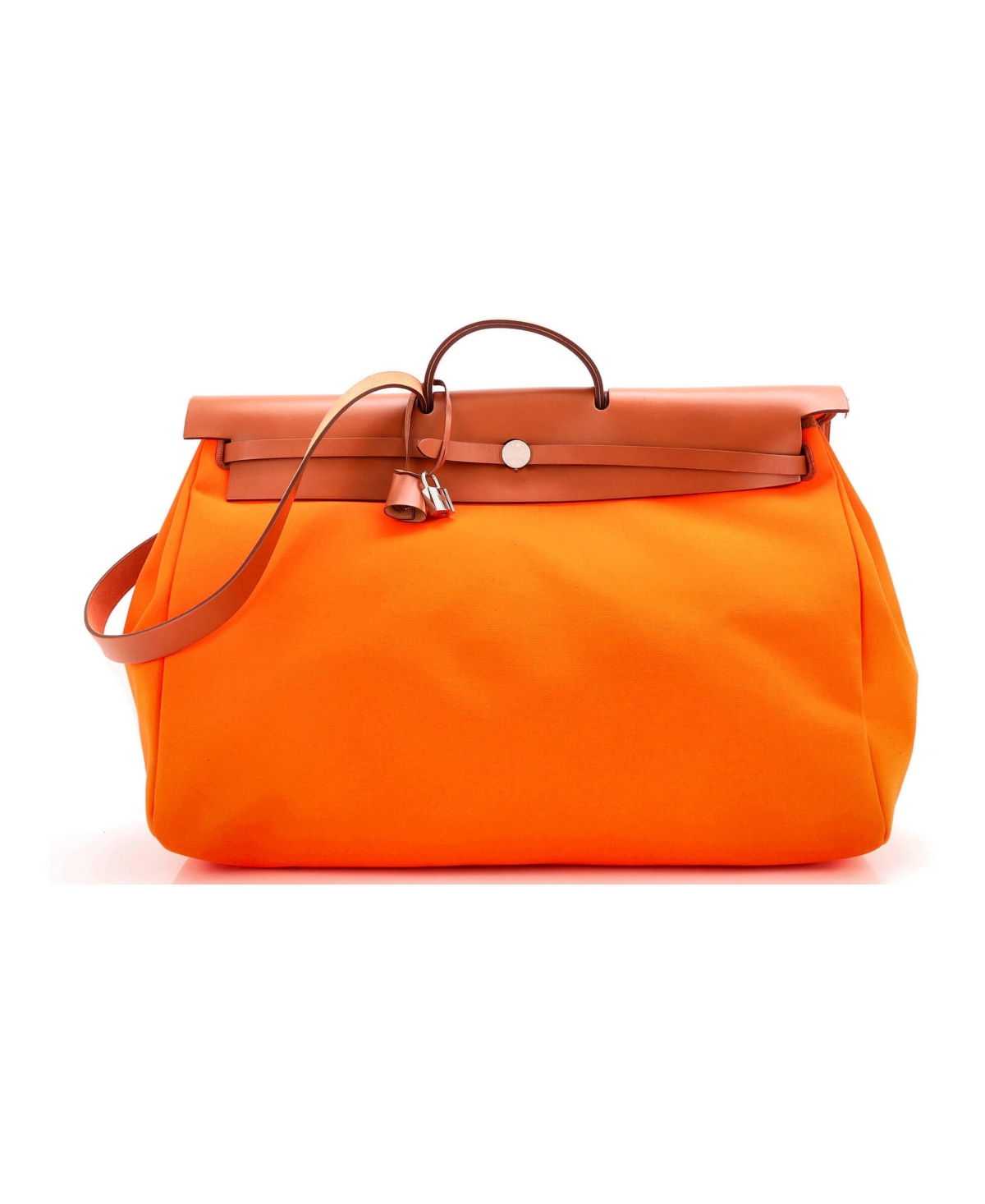 Pre-Owned Hermes 50 Herbag Zip Leather and Toile - Orange