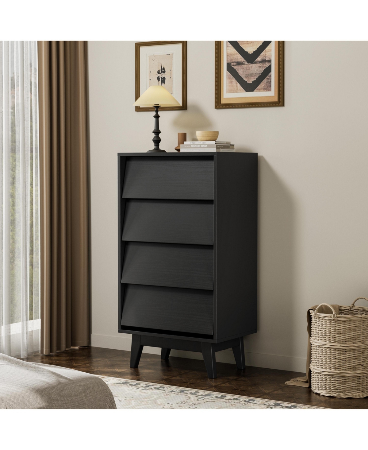 Boyel Living 4 Drawer Double Dresser Features Vintage-style and Bevel Design - Black
