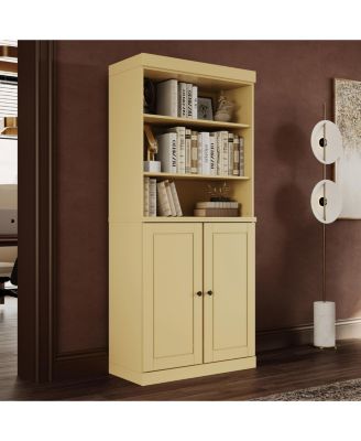 71.5 Inch 6-Shelf Solid Brazilian Pine Adjustable Modular Bookcase with Raised Panel Doors