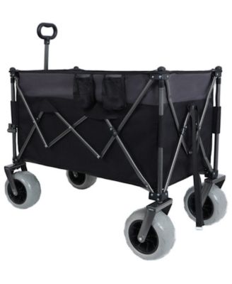 480lbs 300L Folding Utility Wagon, 9"x4" Balloon Wheels with Brakes, Heavy Duty Wagon with Cup Holders and Pockets for Outdoor Use