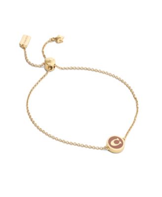 Glass Crystal Signature Enamel Logo Coin Charm Adjustable Bracelet