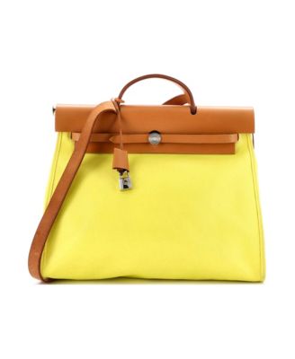 Pre-Owned HERMES 39 Herbag Zip Berline Vache Canvas and Leather