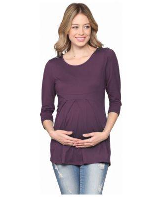 Maternity Three-Quarter Sleeve Front-Pleat Top
