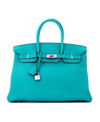 Pre-Owned HERMES Birkin 35 Handbag Blue Clemence with Palladium Hardware