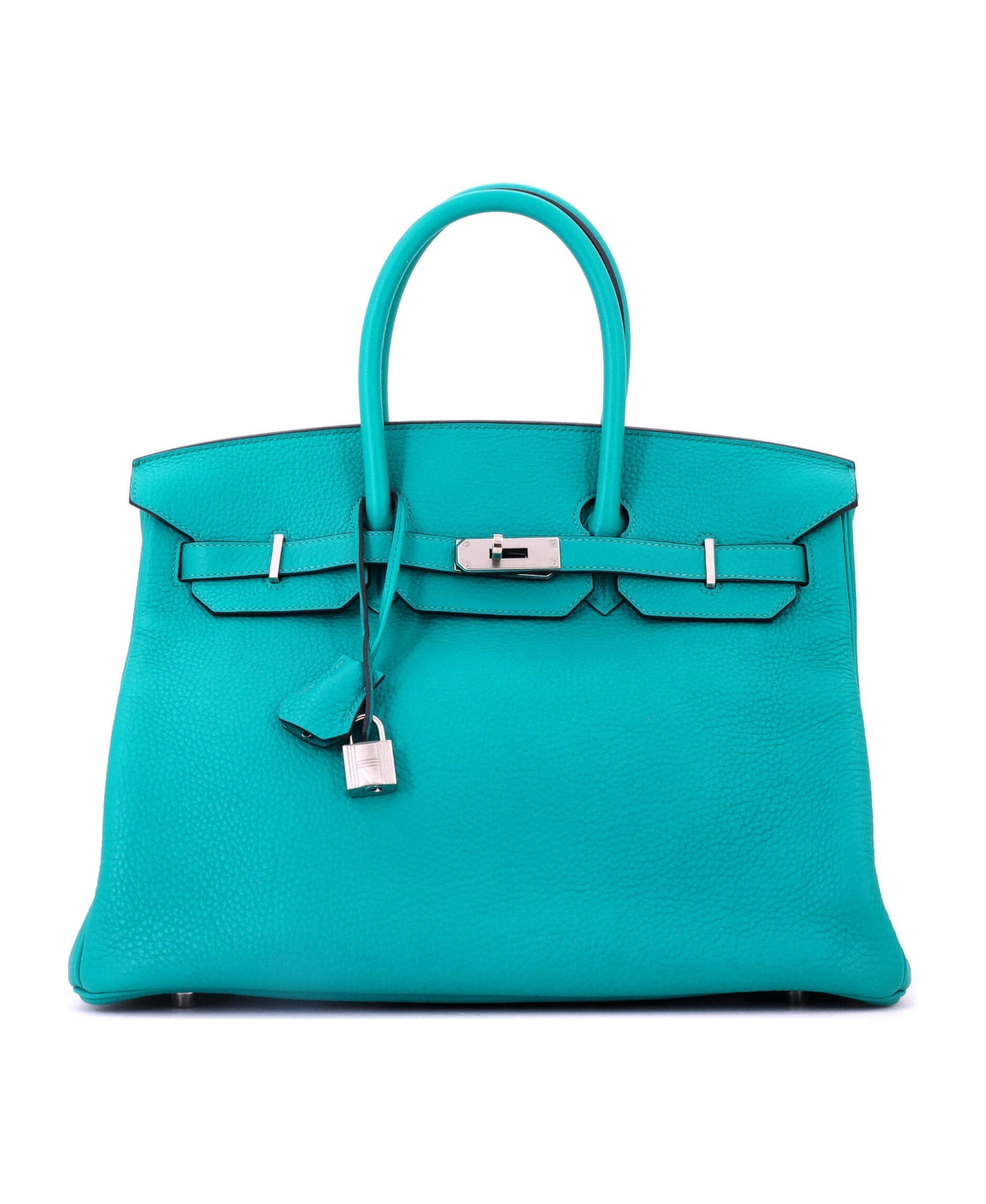 Pre-Owned Hermes Birkin 35 Handbag Blue Clemence with Palladium Hardware - Blue