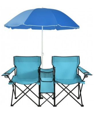 Portable Folding Picnic Double Chair With Umbrella, for Camping, Travel and Outdoor Recreation