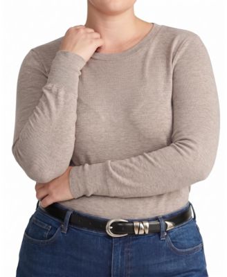 Plus Size Cloud Rib Fine-Ribbed Long-Sleeve Crewneck Tee