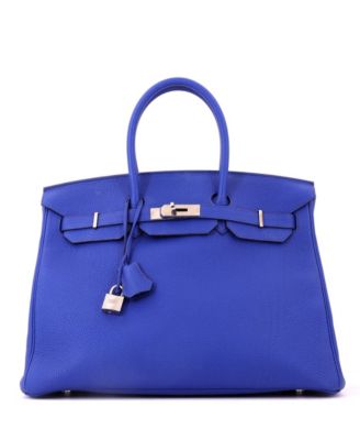Pre-Owned HERMES Birkin 35 Handbag Blue Togo with Palladium Hardware