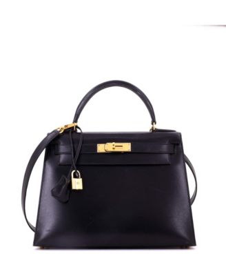 Pre-Owned HERMES Kelly 28 Handbag Black Box Calf with Gold Hardware