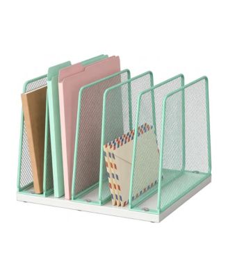 Mesh Metal Wood Desk File Organizer 5 Section Upright Sorter For Office Home Storage