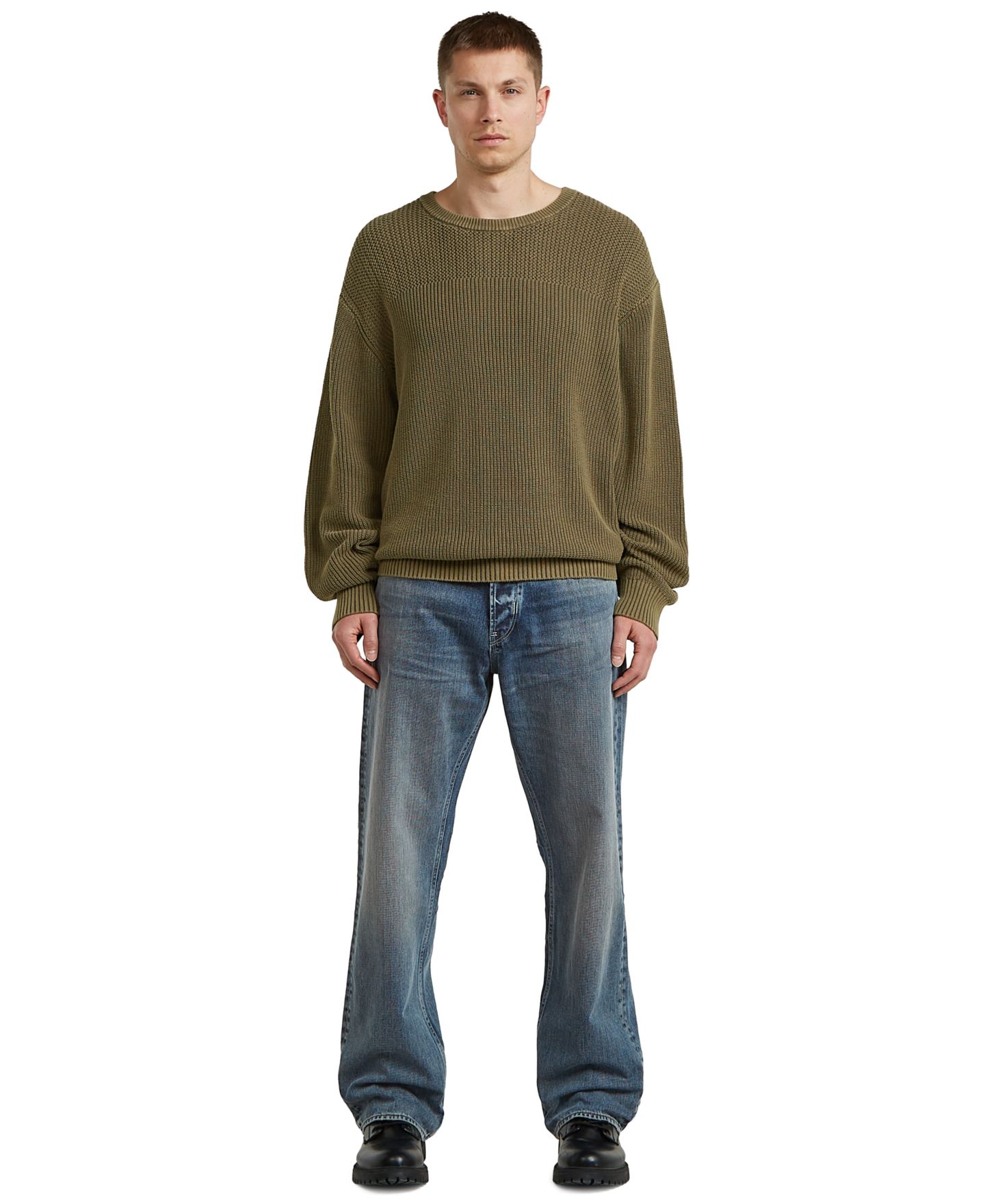 Мужской свитер G-Star Raw Washed Rib Knit, цвет: Тёмный хаки — фото 5