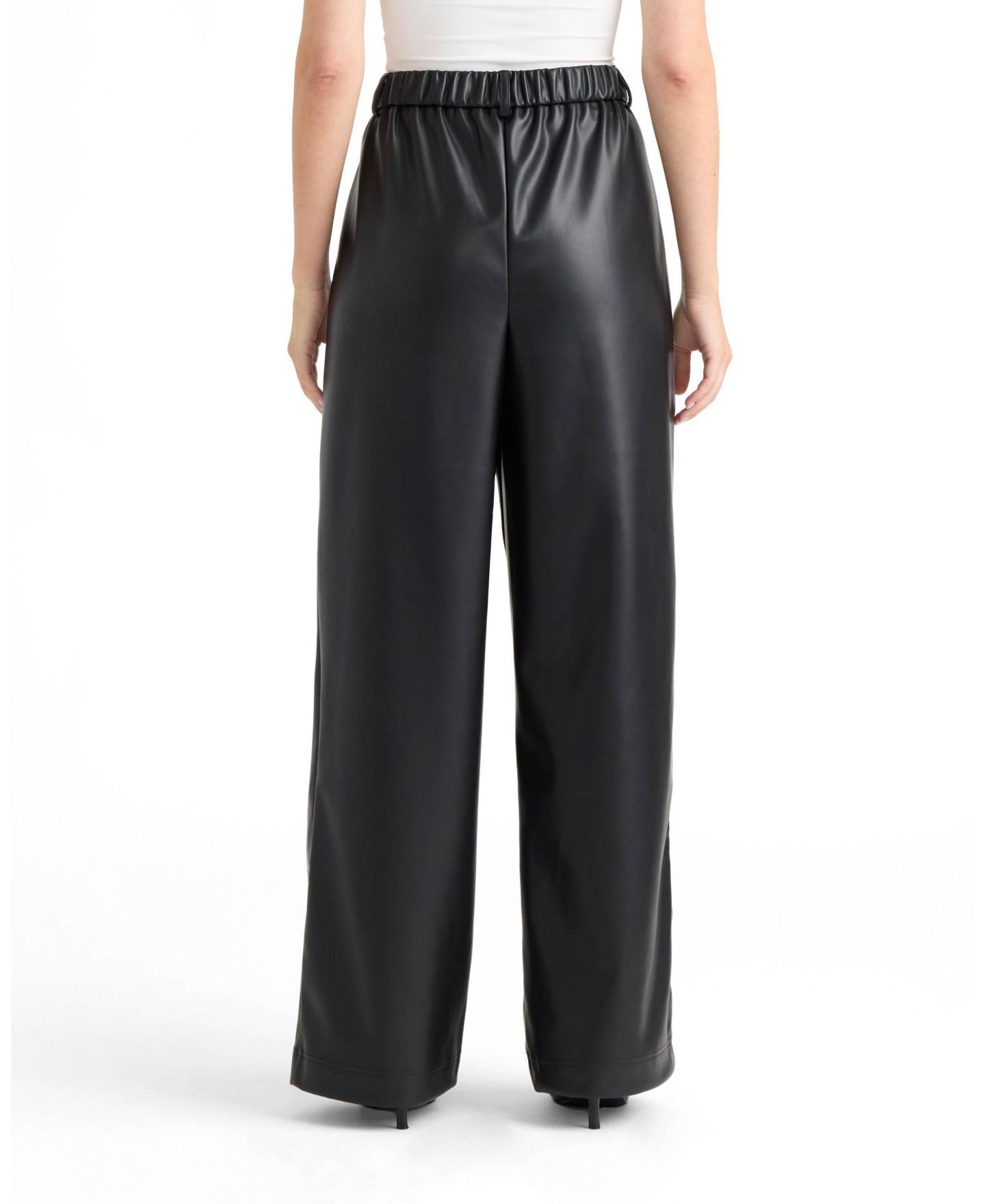 Женские брюки Ellen Tracy Pleated Wide-Leg Faux Leather, цвет: Чёрный — фото 2